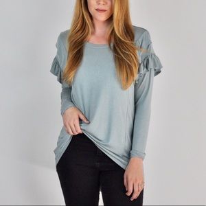 NWT 🆕 Steel Blue Ruffle Sleeve Top